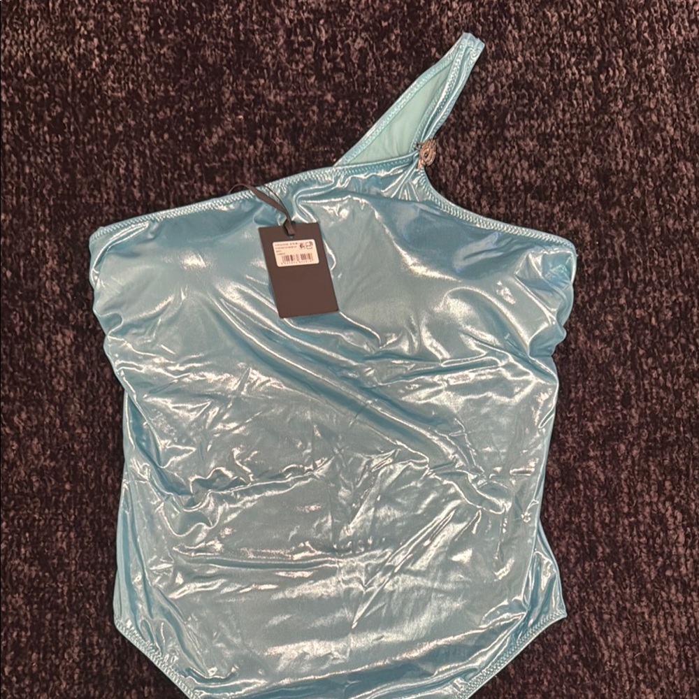 Shimmering Blue One-Shoulder Swimsuit